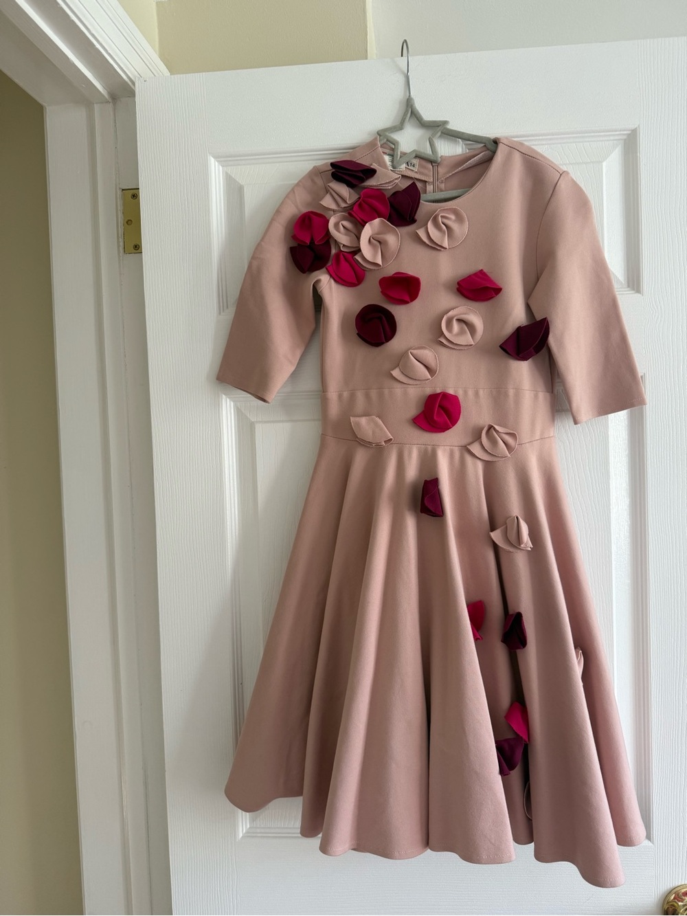 Girls' Dusty Rose Floral Appliqué Fit-and-Flare Dress